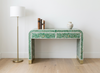Handcrafted Green Mother of Pearl Inlay U Console Table with 2 Drawers – Floral Design Luxury Entryway & Hallway Furniture