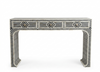 Handcrafted Black & White Bone Inlay 3 Drawer Console Table – Geometric Design