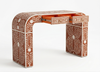 Handmade Bone Inlay Floral U-Shaped Console Table with 2 Drawers – Orange