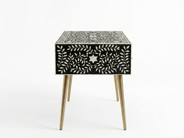 Black & White Bone Inlay 2 Drawer Work Desk – Handcrafted Writing Desk