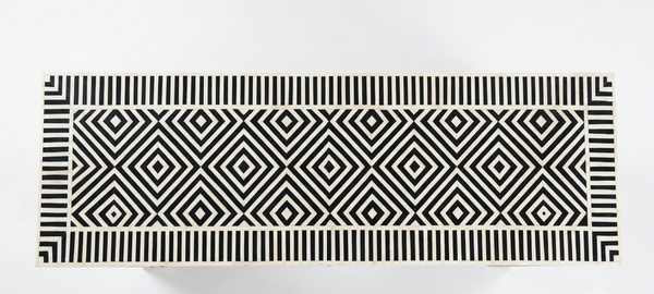 Handcrafted Black & White Bone Inlay 3 Drawer Console Table – Geometric Design