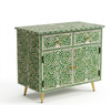 Handcrafted Green Mother of Pearl Inlay 2 Drawer 2 Door Buffet Cabinet