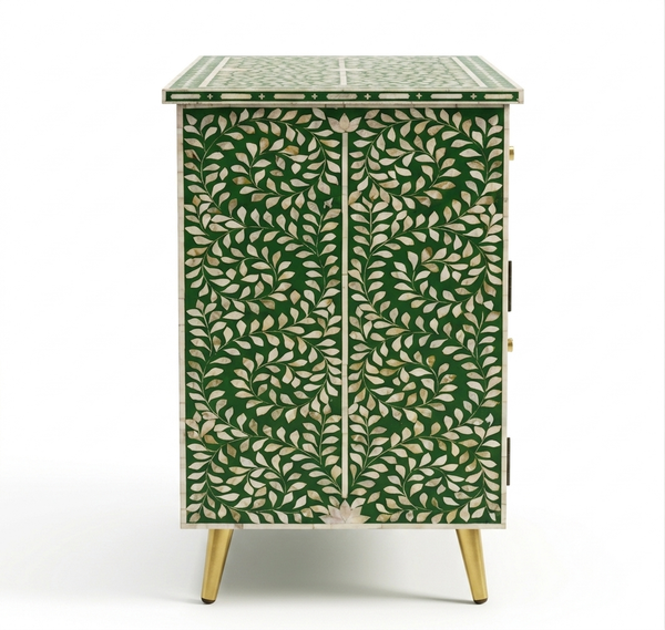 Handcrafted Green Mother of Pearl Inlay 2 Drawer 2 Door Buffet Cabinet
