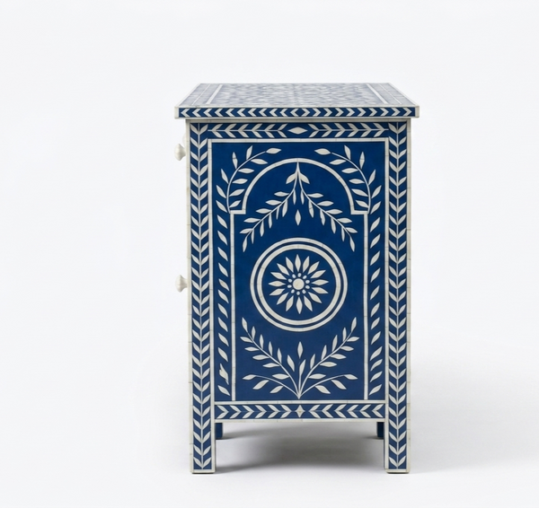 Blue Bone Inlay Work Desk – 2 Drawer 1 Door Floral Writing Desk