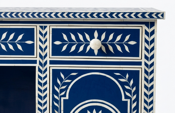 Blue Bone Inlay Work Desk – 2 Drawer 1 Door Floral Writing Desk