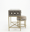 Handcrafted Black Bone Inlay 2 Drawer Console Table with Round Stool – Floral Design