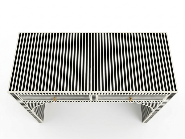 Handcrafted Black & White Bone Inlay 2 Drawer Console Table