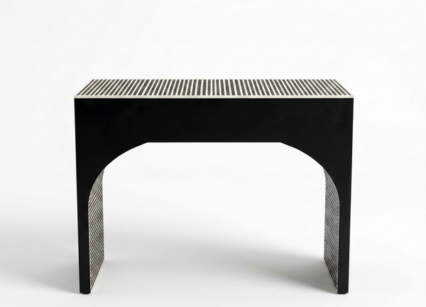Handcrafted Black & White Bone Inlay 2 Drawer Console Table