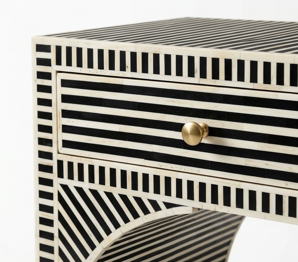 Handcrafted Black & White Bone Inlay 2 Drawer Console Table