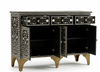 Handcrafted Black Bone Inlay 3 Drawer 4 Door Buffet Cabinet – Floral Sideboard