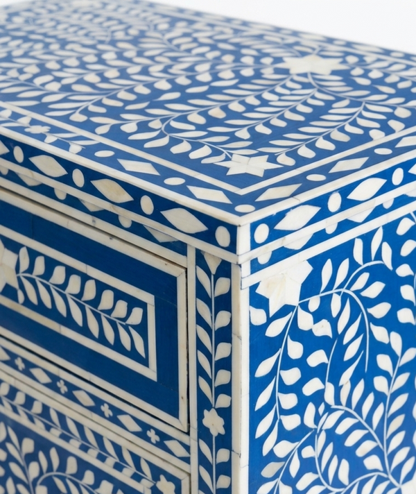 Handcrafted Blue Bone Inlay 4 Drawer 4 Door Buffet Cabinet – Floral Sideboard
