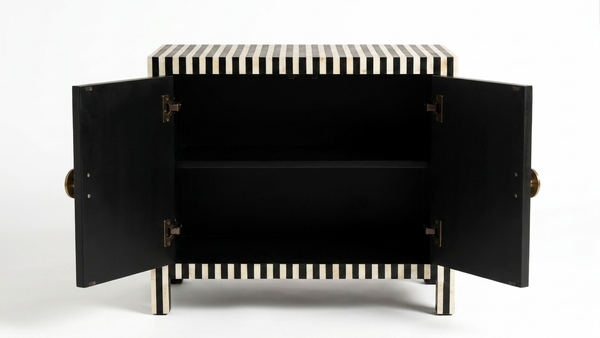 Handcrafted Black & White Bone Inlay 2 Door Storage Cabinet