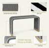 Handmade Bone Inlay U-Shaped Console Table – Black & White Striped Entryway Table