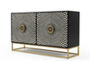 Handmade Bone Inlay 4 Door Cabinet – Black & White Geometric Sideboard