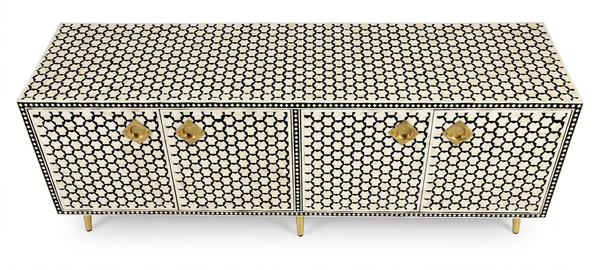 Handmade Bone Inlay 4 Door TV Unit Media Cabinet – Black Targua Design