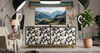 Handmade Bone Inlay 4 Door TV Unit Media Cabinet – Black & White 3D Geometric Design