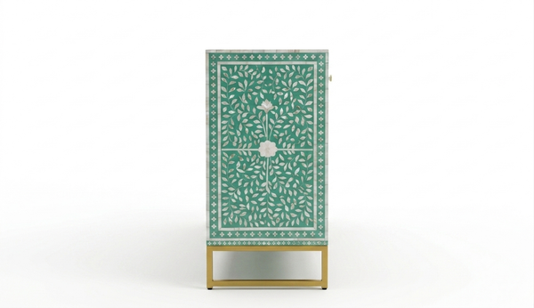 Mother of Pearl Inlay Buffet Cabinet – Sea Green, 2 Drawers & 4 Doors