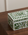 Handcrafted Mother of Pearl Inlay Jewelry Box – Green Floral Design