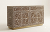 Handcrafted Mother of Pearl Inlay Buffet Cabinet – Brown, 2 Drawers & 4 Doors