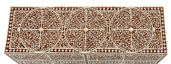 Handcrafted Mother of Pearl Inlay Buffet Cabinet – Brown, 2 Drawers & 4 Doors