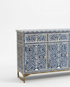 Handcrafted Blue Bone Inlay Floral 3 Drawer 3 Door Buffet Cabinet