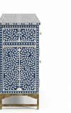 Handcrafted Blue Bone Inlay Floral 3 Drawer 3 Door Buffet Cabinet
