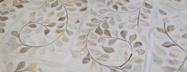 Handmade Mother of Pearl Inlay U-Shaped Buffet Cabinet – White, 2 Drawers & 4 Doors