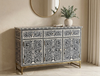 Handcrafted Blue Bone Inlay Floral 3 Drawer 3 Door Buffet Cabinet
