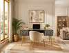 Black & White Bone Inlay 2 Drawer Work Desk with Gold Legs