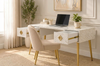 White Bone Inlay 2 Drawer Work Desk with Gold Legs