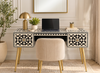 Black Bone Inlay 2 Drawer Work Desk with Gold Legs