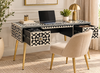 Black Bone Inlay 2 Drawer Work Desk with Gold Legs