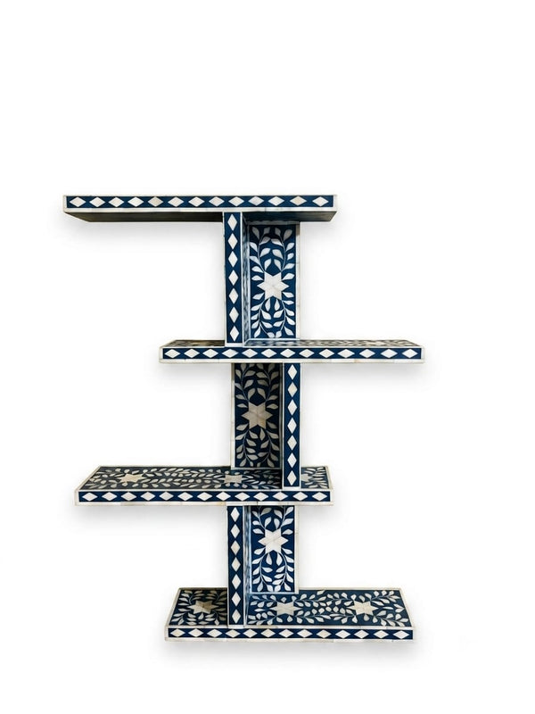 Handcrafted Blue Bone Inlay Wall Shelf – Floral Decorative Floating Shelves