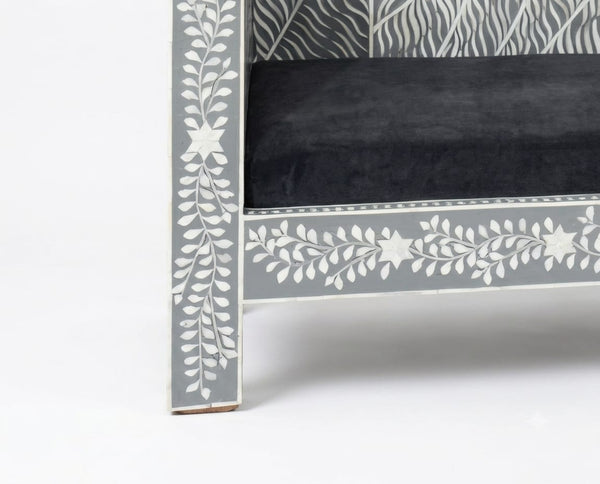 Handcrafted Grey Bone Inlay Canopy Daybed – Floral Design Luxury Furniture