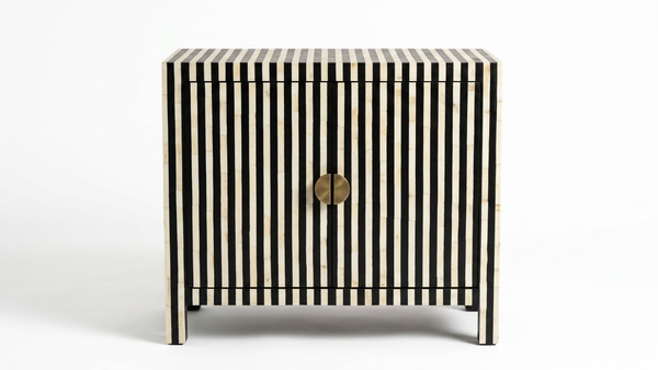 Handcrafted Black & White Bone Inlay 2 Door Storage Cabinet