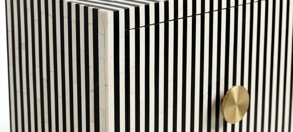 Handcrafted Black & White Bone Inlay 2 Door Storage Cabinet