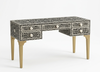 Handcrafted Black Bone Inlay 5 Drawer Work Desk – Floral Writing & Office Desk