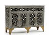 Handcrafted Black Bone Inlay 3 Drawer 4 Door Buffet Cabinet – Floral Sideboard