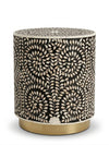 Mother of Pearl Inlay Round Side Table – Black & White Floral End Table