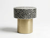 Handcrafted Black Mother of Pearl Inlay Round Side Table with Brass Base – Floral Design