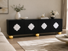 Black Mother of Pearl inlay 4 door TV unit media cabinet with gold finish legs