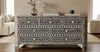 Black Mother of Pearl inlay 7 drawer chest of drawers with handcrafted floral design