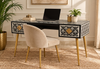Black and white Bone Inlay 2 drawer work desk with golden legs