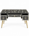 Handcrafted Black & White Bone Inlay Work Desk with 3 Drawers, Floral Design & Gold Legs – Luxury Home Office Writing Table