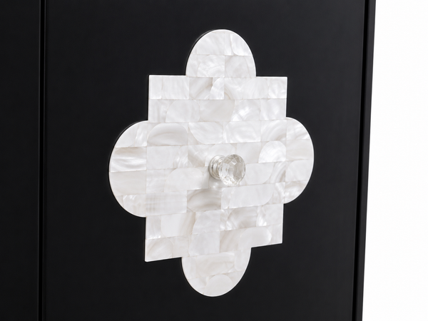 Handcrafted Black Mother of Pearl Inlay 4 Door TV Unit Media Cabinet