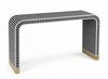 Handmade Bone Inlay U-Shaped Console Table – Black & White Striped Entryway Table