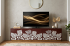 Handcrafted Mother of Pearl Inlay Brown 5 Door TV Unit – Luxury Floral Design Media Console Cabinet with Brass Stand for Living Room