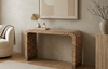 Handcrafted teak wood and Mother of Pearl inlay U-shape console table with curved decorative inlay border