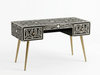 Black & White Bone Inlay 2 Drawer Work Desk – Handcrafted Writing Desk