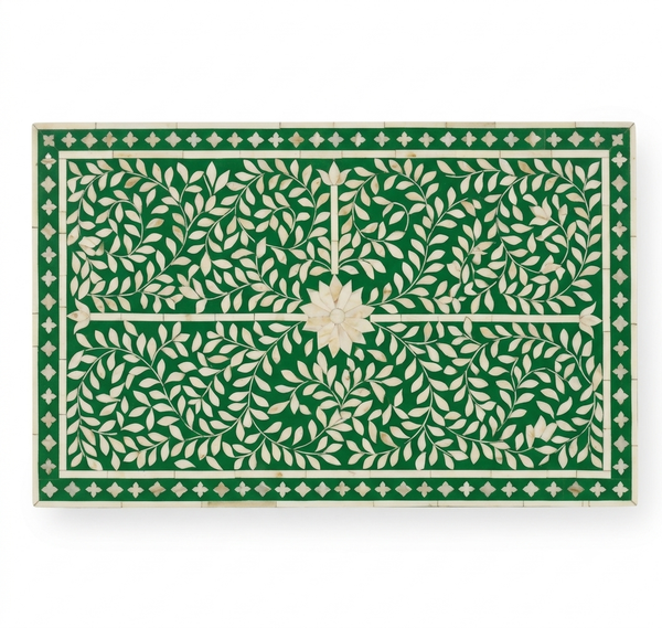 Handcrafted Green Mother of Pearl Inlay 2 Drawer 2 Door Buffet Cabinet